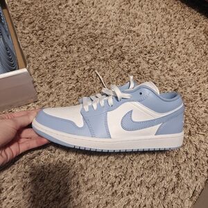 Nike Jordan 1 Low Top Sneakers in White and Light Blue